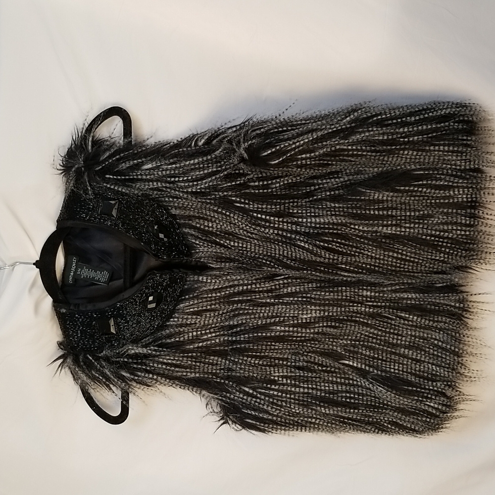 Cynthia Rowley faux fur black and white vest. Embellishment at collar. Size S.